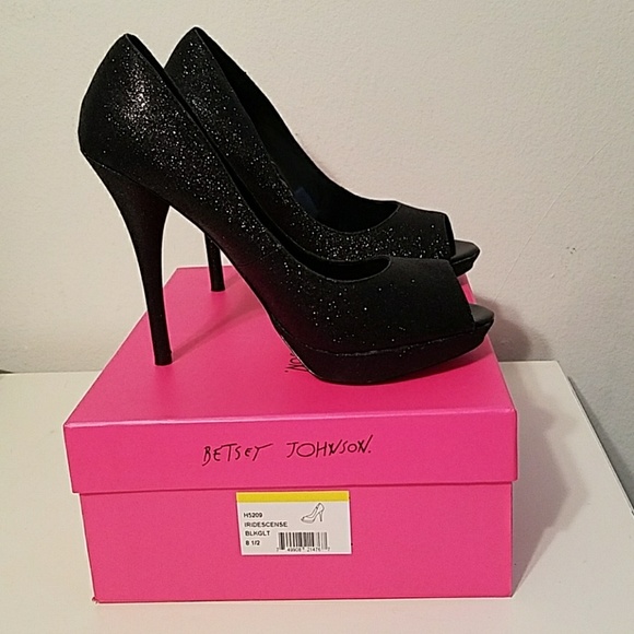 Betsey Johnson Iridescense Black Glitter Heels - Picture 3 of 6
